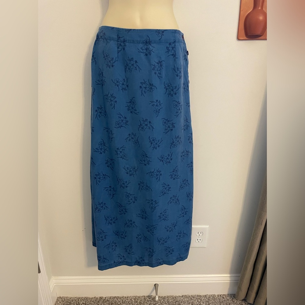 Monsoon Tencel Blue Floral Side Button Skirt Soft